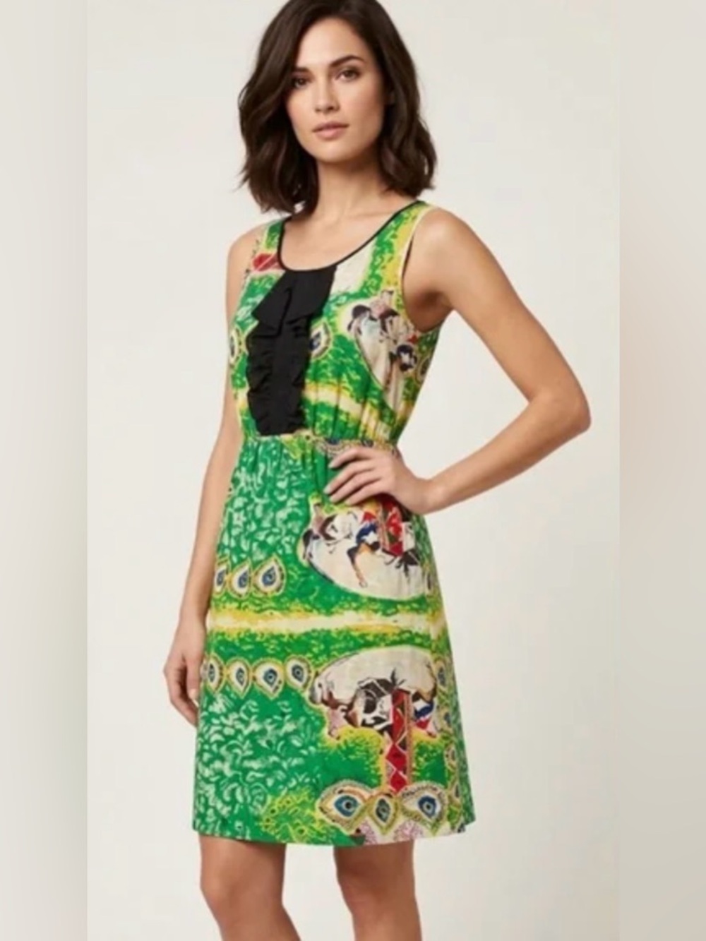 Anthropologie Moulinette Soeurs carousel and horse silk dress size 6 - Picture 2 of 11
